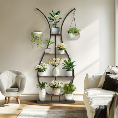 Vaasvormige Plantenstandaard – 5-Lagen Hoge Plantenplank met Metalen Frame en Haakjes – Indoor Plant Display voor Woonkamer, Balkon of Thuisdecoratie