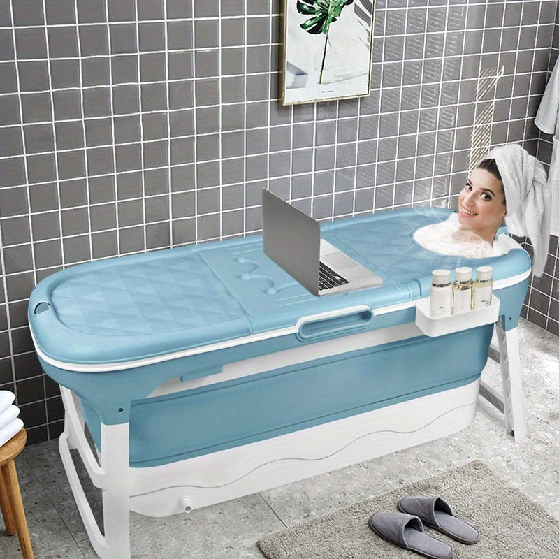 Inklapbare Badkuip Volwassenen – Opvouwbaar Bad – Mobiele Badkuip – Extra Groot Bad – Draagbare Badkuip – 128 x 62 x 52 cm – Duurzaam PP & Siliconen – Warmtebehoud Met Afdekking