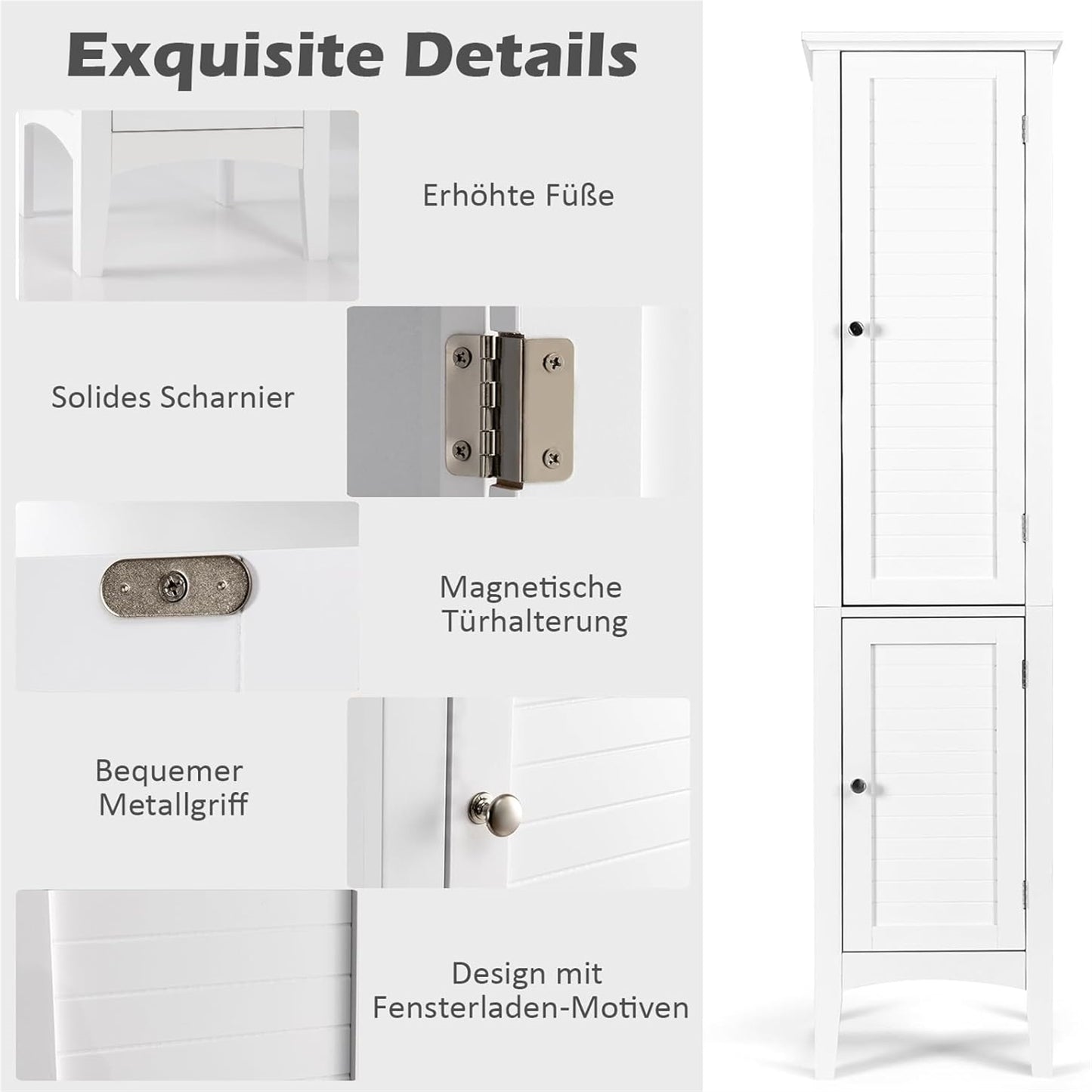Hoge Kast – Smalle Kast – Opbergkast – Badkamerkast – Woonkamerkast – 160 CM Hoog – MDF Waterbestendig