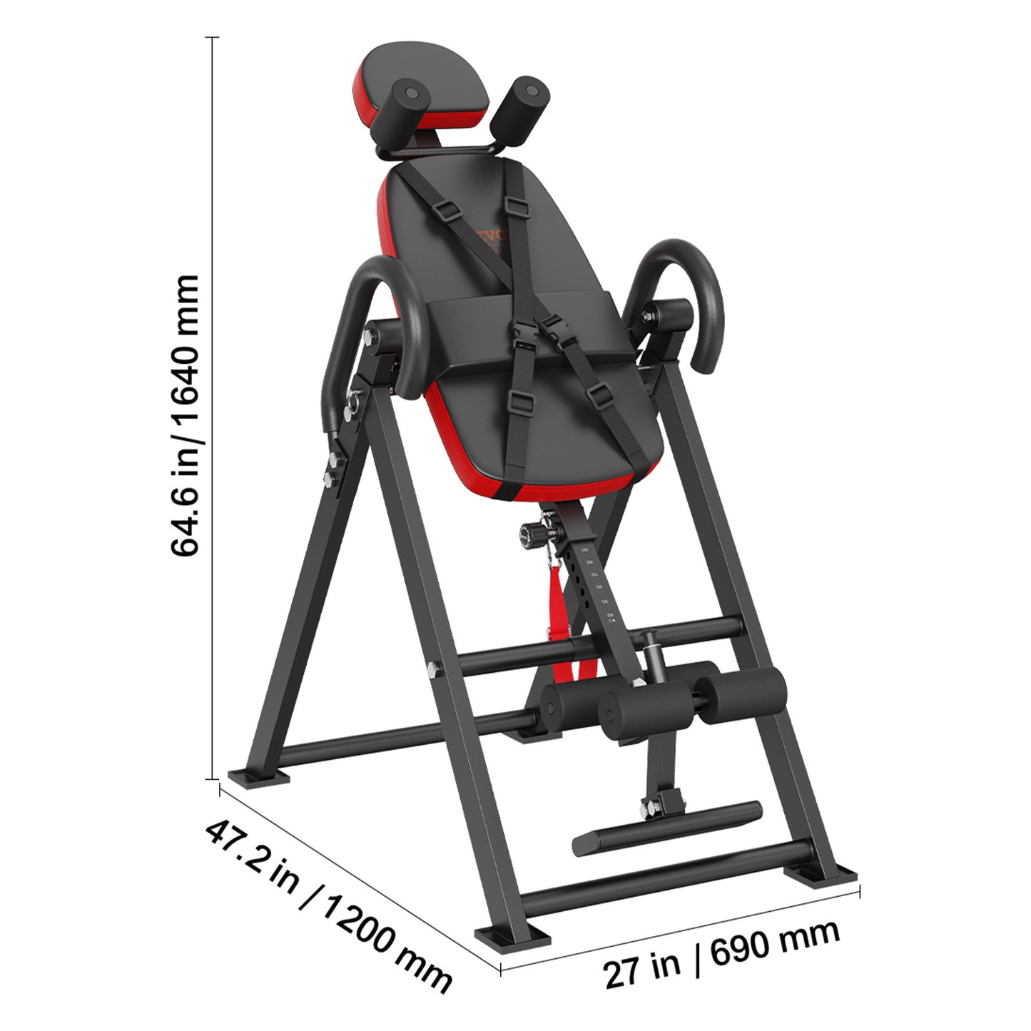 Omgekeerde Tafel – Inversietafel – Rugtrainer – Stretchtafel – Fitnessbank – Inklapbaar Ontwerp – Verstelbare Hoogte 150-190 cm – Robuust Stalen Frame – Veiligheidsgordels en Antislip Handgrepen – Rood/Zwart