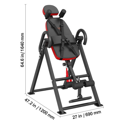 Omgekeerde Tafel – Inversietafel – Rugtrainer – Stretchtafel – Fitnessbank – Inklapbaar Ontwerp – Verstelbare Hoogte 150-190 cm – Robuust Stalen Frame – Veiligheidsgordels en Antislip Handgrepen – Rood/Zwart