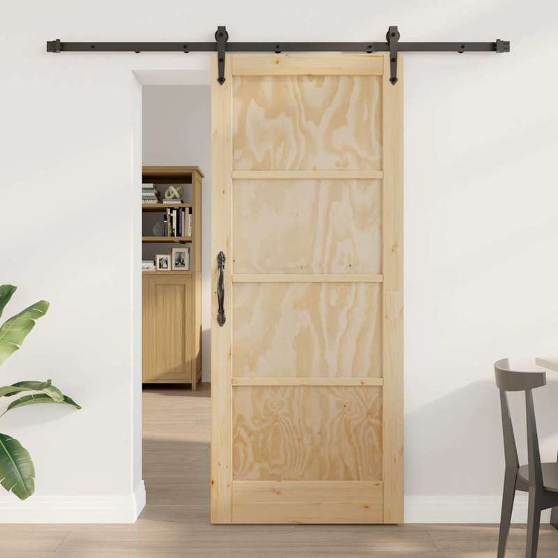 Houten Schuifdeur – Binnendeur – Roomdivider – Ruimteverdeler – Schuifpaneel – Bruin – Handmatig Schuifsysteem – 83 x 202 cm