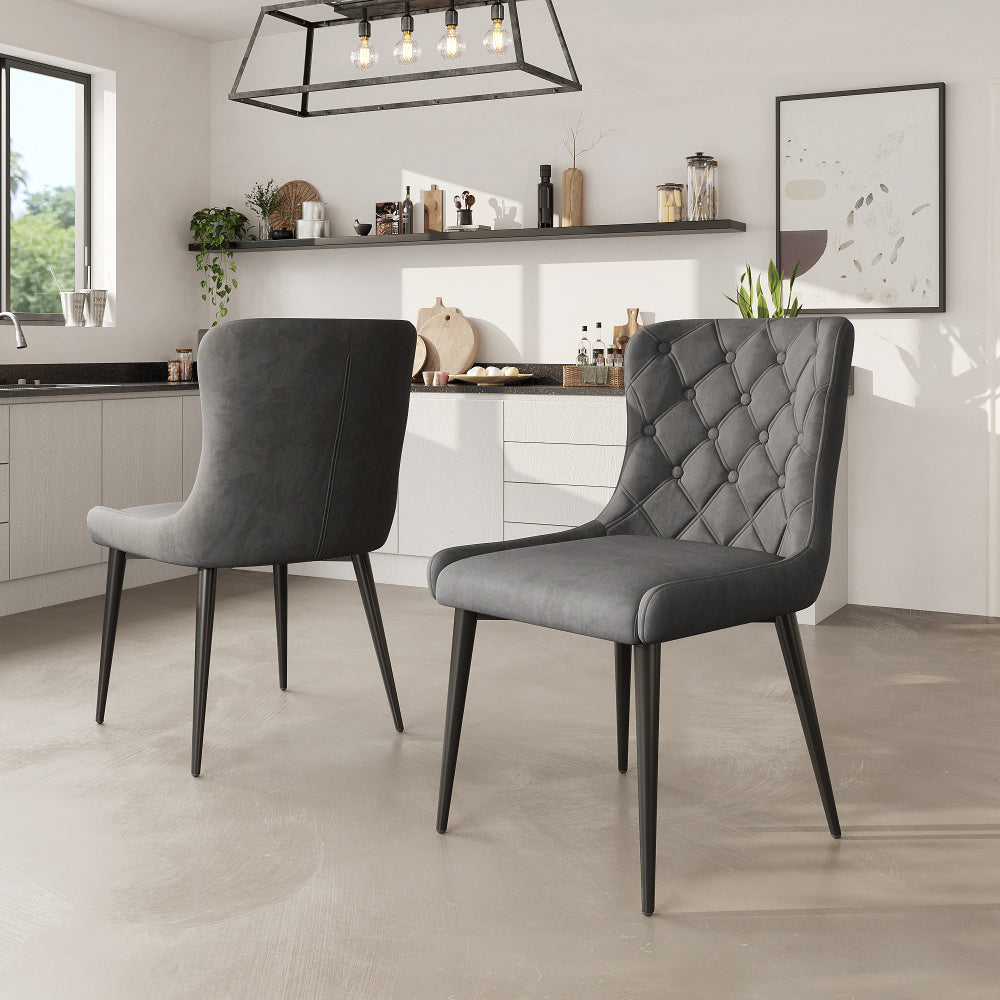 Eetkamerstoelen – Stoelen – Kuipstoelen – Keukenstoelen – Designstoelen – Donkergrijs – Velvet Bekleding – Metalen Zwarte Poten – Ergonomisch Komfort – Set van 2