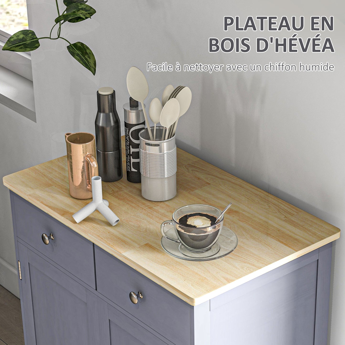 HOMCOM Multi-Storage Buffet with 2 Doors And Adjustable Shelf 2 Sliding Drawers Wooden Teak Top