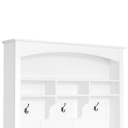 Halbankje – Halmeubel – Schoenenbank – Opbergbankje – Gangbank – Multifunctionele Opbergruimte – 3 Haakjes – Wit – H190 x B120 x D40 cm
