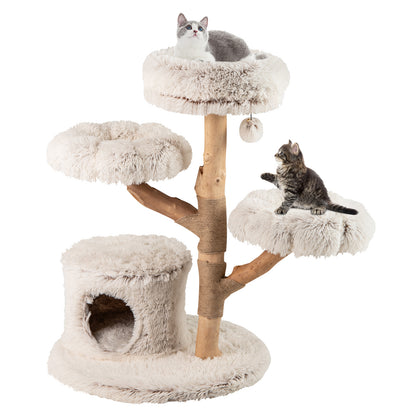 Kattenboom – Krabpaal – Kattenhuis – Klimmeubel – Katten Condo – 102 cm Hoog – Echt Hout Met Natuurlijke Jute Krabpaal