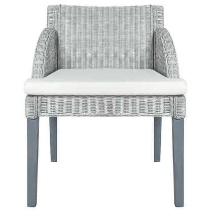 2pcs Modern Gray Rattan Dining Chairs with Cushioned Seats - Sturdy Hardwood Frame & Wipeable Fabric, Solid Back Support - Indoor/Outdoor Use for Kitchen, Patio, Dining Room - Easy-Clean Contemporary Design (No Batteries/Elec