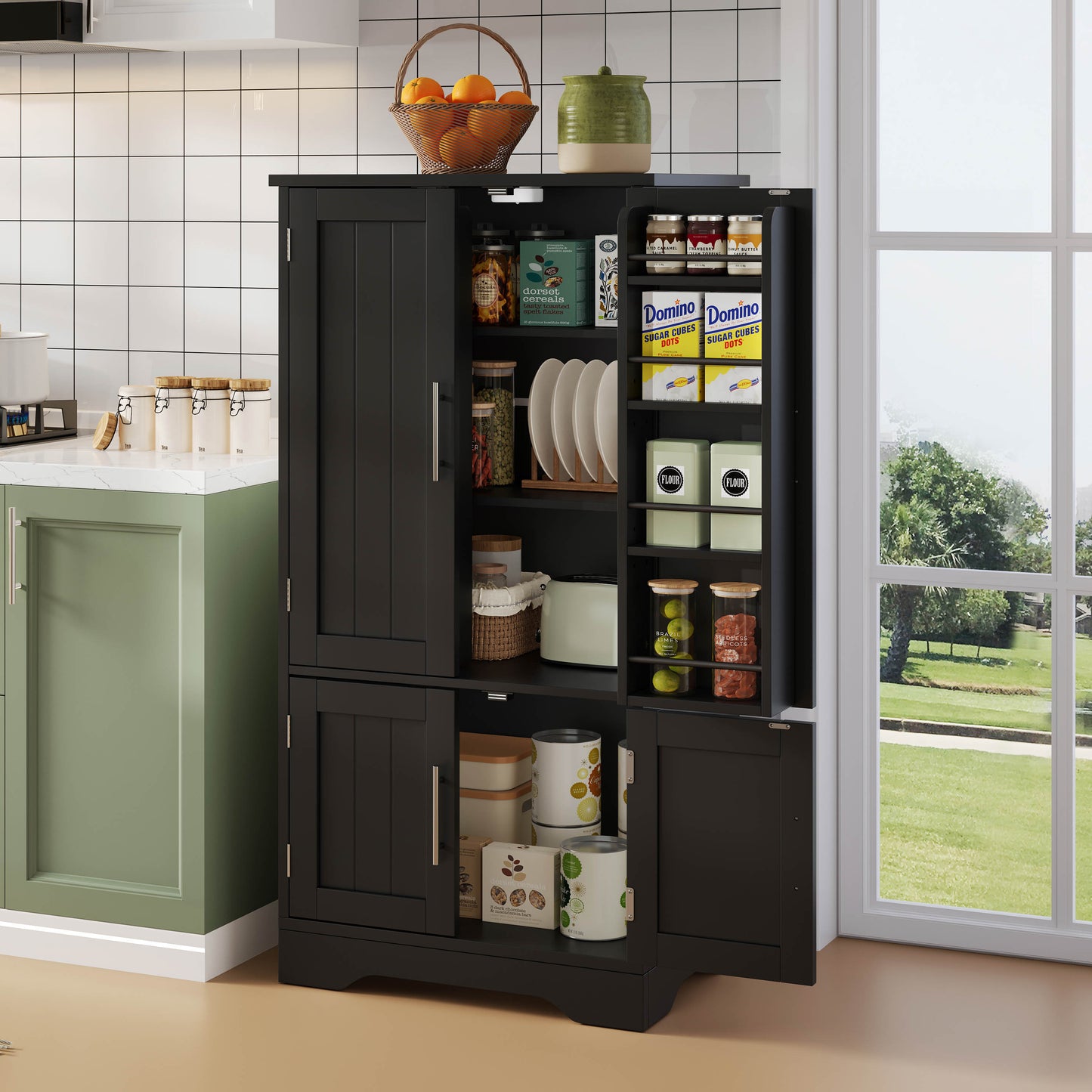 4-deurs Opbergkast – Opbergmeubel – Buffetkast – Kast Met Deuren – Opbergkast Keuken – Modern Design – Verstelbare Planken – MDF Zwart 120x60x40 cm
