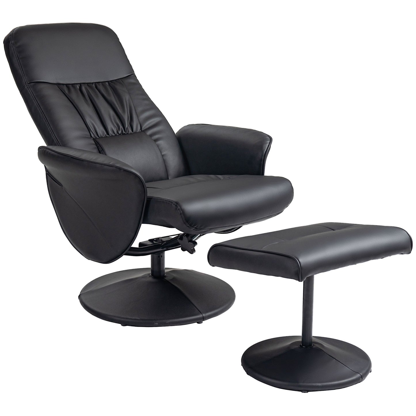 Relaxfauteuil – Relaxstoel – Fauteuil – Leunstoel – Voetenbank – Zwart – Manueel Verstelbare Rugleuning 145° – Draaibaar Onderstel 360°
