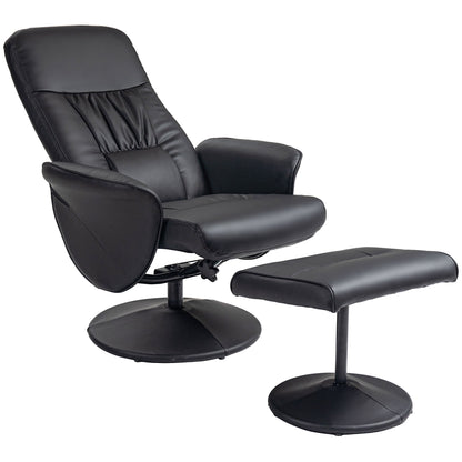 Relaxfauteuil – Relaxstoel – Fauteuil – Leunstoel – Voetenbank – Zwart – Manueel Verstelbare Rugleuning 145° – Draaibaar Onderstel 360°