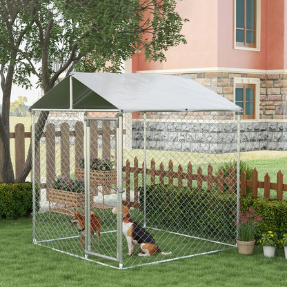 Hondenkennel – Hondenren – Dierenkennel – Hondenkooi – Buitenren – Met Dak – Vergrendelbare Deur – Verzinkt Staal – 200x200x237 cm