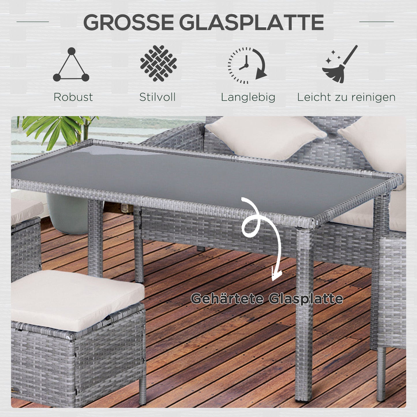 Tuinmeubelset – Loungeset – Zitgroep – Loungeset Met Tafel – 5-delig – Weerbestendig – Aluminium Frame Met Glasplaat