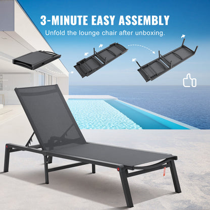 Ligstoel – Loungestoel – Tuinstoel – Zonnebed – Relaxstoel – Verstelbaar in 5 Posities – Aluminium Frame Donkergrijs