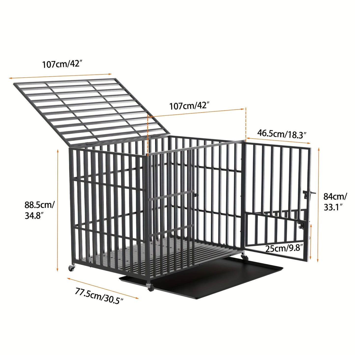 Hondenbench – Hondenkooi – Bench – Hondenhok – Transportbox – Metalen Constructie – 3-Deurs Slot – 4 Wielen Met Rem – Afneembare Bodemtray – XL Voor Grote Honden