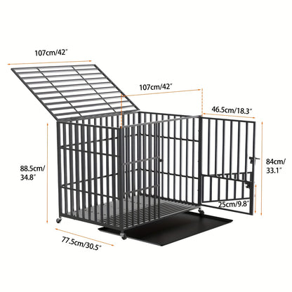 Hondenbench – Hondenkooi – Bench – Hondenhok – Transportbox – Metalen Constructie – 3-Deurs Slot – 4 Wielen Met Rem – Afneembare Bodemtray – XL Voor Grote Honden