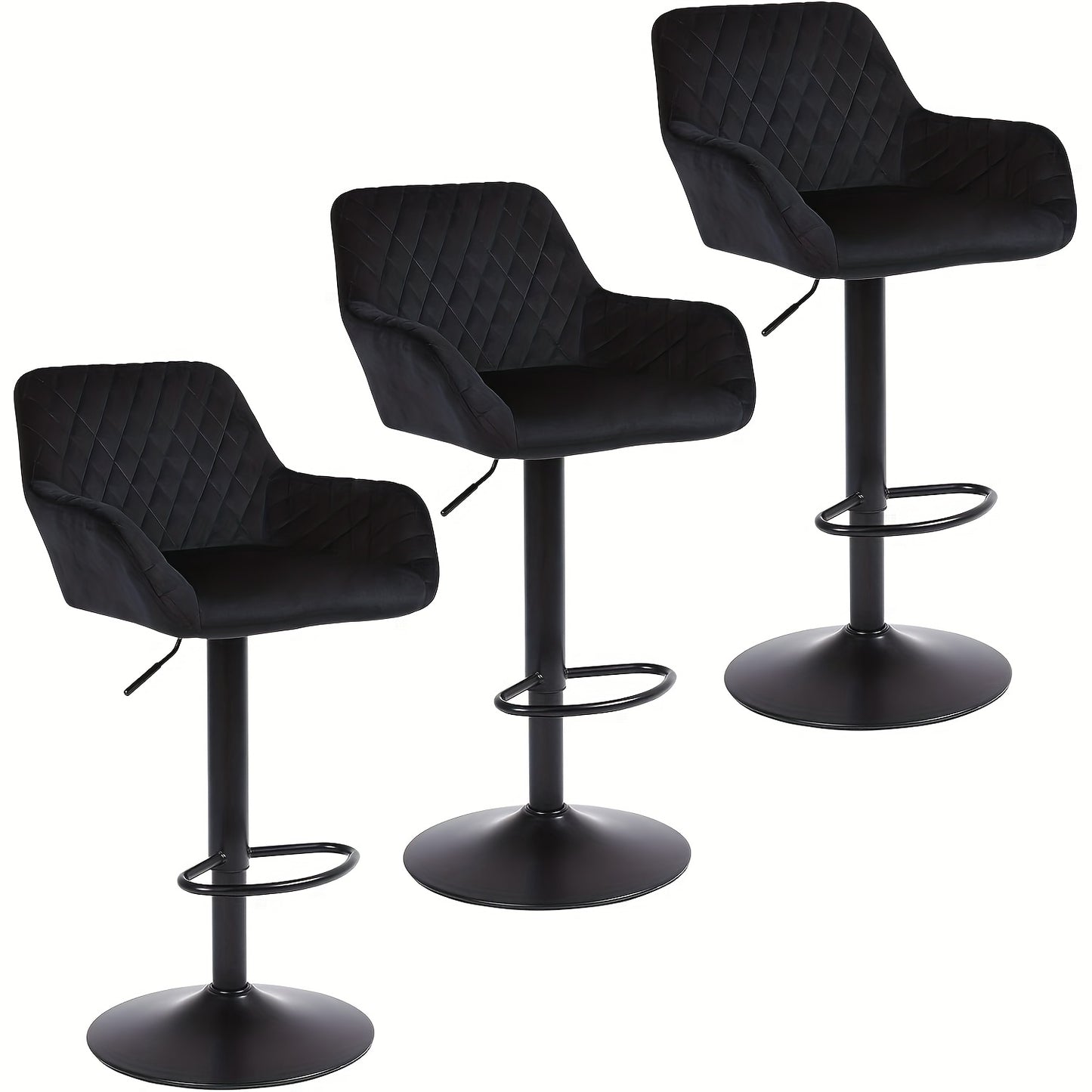Barkrukken – Barstoelen – Krukken – Hoge Stoelen – Bistrostoelen – Set Van 4 Zwart – Verstelbaar – 360° Draaibaar – Zachte Velvet Bekleding – Met Arm- En Rugleuning