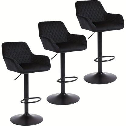 Barkrukken – Barstoelen – Krukken – Hoge Stoelen – Bistrostoelen – Set Van 4 Zwart – Verstelbaar – 360° Draaibaar – Zachte Velvet Bekleding – Met Arm- En Rugleuning