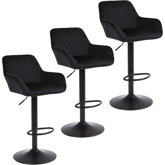 Barkrukken – Barstoelen – Krukken – Hoge Stoelen – Bistrostoelen – Set Van 4 Zwart – Verstelbaar – 360° Draaibaar – Zachte Velvet Bekleding – Met Arm- En Rugleuning