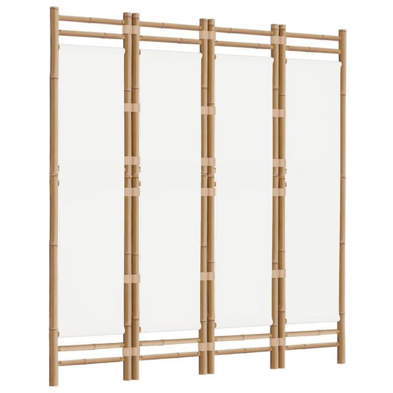 Kamerscherm – Paravent – Roomdivider – Scheidingswand – Privacy Scherm – 4 Panelen – Bamboe En Crème Canvas – Vouwbaar 160 cm Hoog