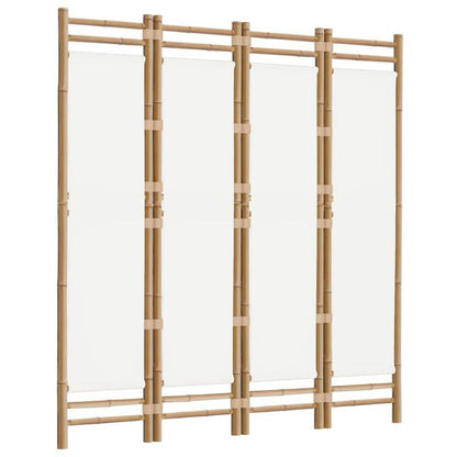 Kamerscherm – Paravent – Roomdivider – Scheidingswand – Privacy Scherm – 4 Panelen – Bamboe En Crème Canvas – Vouwbaar 160 cm Hoog