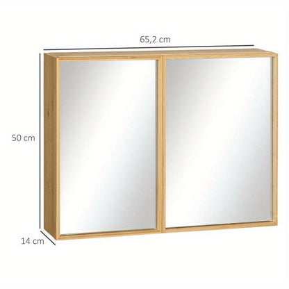 Badkamerkast – Badkamermeubel – Opbergkast – Spiegelkast – Wandschap – Spiegeldeuren – Schuifplanken – Compact Ontwerp – Hout Metaal Glas – 65,2x14x50 cm – Eenvoudige Montage