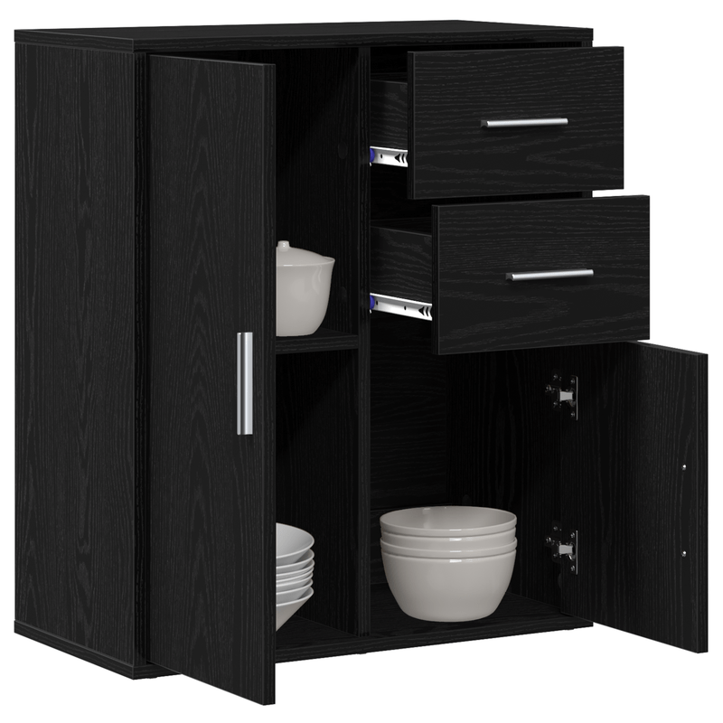 Modern Black Oak Sideboard with Removable Storage Drawers & Doors - 60x31x70cm, Minimalist Design for Living Room, Bedroom, Office - Durable Wood Furniture, Bedroom Organizer, Contemporary Furniture, Sleek Furniture, Sturdy C