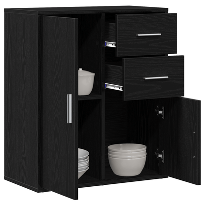 Modern Black Oak Sideboard with Removable Storage Drawers & Doors - 60x31x70cm, Minimalist Design for Living Room, Bedroom, Office - Durable Wood Furniture, Bedroom Organizer, Contemporary Furniture, Sleek Furniture, Sturdy C