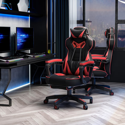 Gamingstoel – Gamestoel – Gaming Chair – Bureaustoel – Game Stoel – Ergonomisch Design – Verstelbare Rugleuning Met Voetsteun – Zwart/Rood