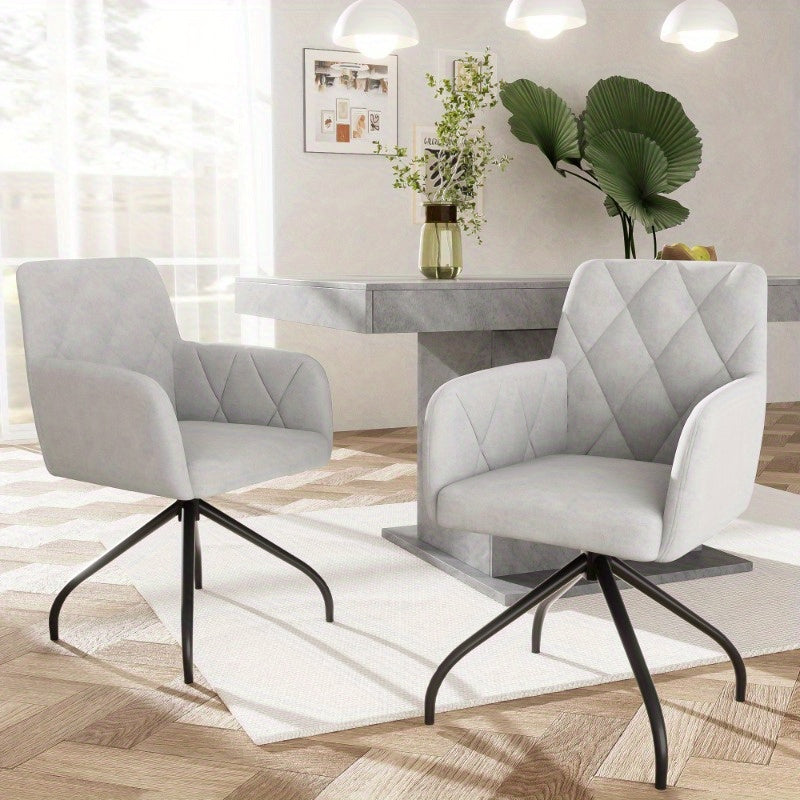 Draaibare Eetkamerstoelen – Lounge Stoelen – Eetkamerfauteuils – Bureau Stoelen – Office Stoelen – 360 Graden Rotatie – Grijs Fluwelen Bekleding Diamond Patroon