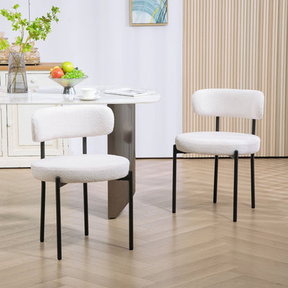 2pcs Dining Room Chairs, Fleece Upholstery, Chairs with Padded Seat, Metal Legs, Cream White