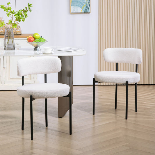 2pcs Dining Room Chairs, Fleece Upholstery, Chairs with Padded Seat, Metal Legs, Cream White