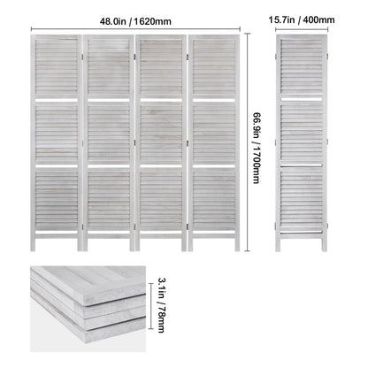 Kamerverdeler – Kamerscherm – Scheidingswand – Room Divider – Wit Paulowniahout – 4 Panelen Flexibel Scharnier – Direct Gebruiksklaar