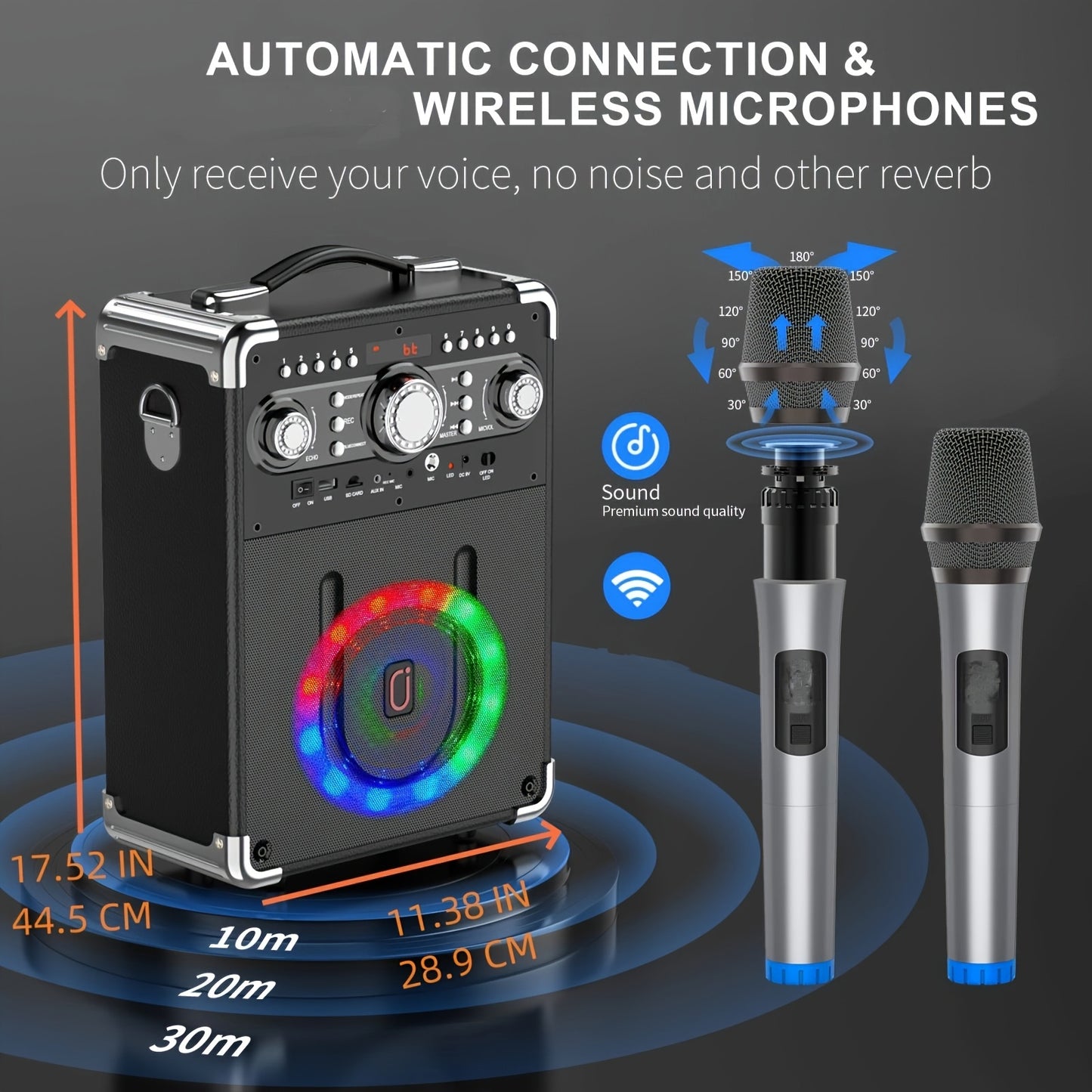 Draagbare Karaoke Machine – Karaoke Speaker – Party Speaker – Bluetooth Speaker – Muziekbox – Draadloos Met 2 Microfoons – RGB Verlichting – USB-C Snel Opladen