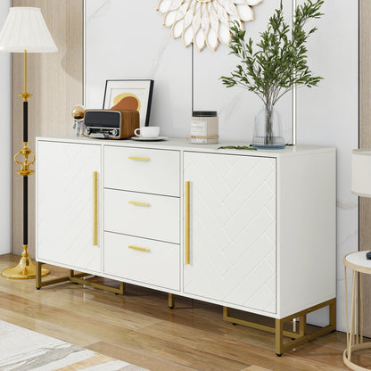 Dressoir – Buffetkast – Opbergkast – Ladekast – Kast – Wit Visgraatpatroon – 2 Deuren 3 Lades
