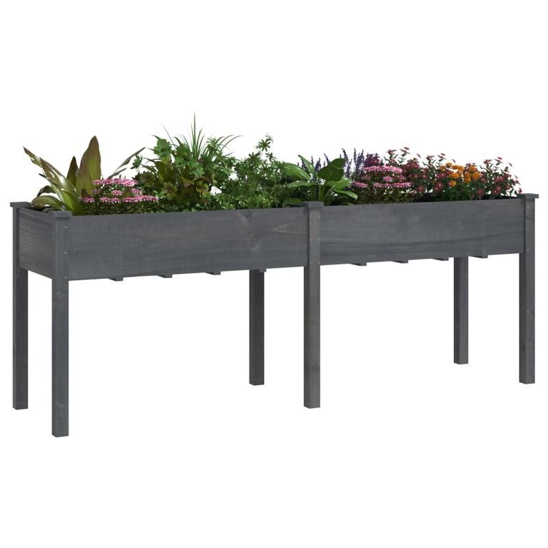 Tuinbak – Plantenbak – Bloembak – Bloembakje – Plantenvat – Houten Verhoogde Plantenbak – Massief Grenenhout – 203x53x76 cm – Weerbestendig Grijze Voering