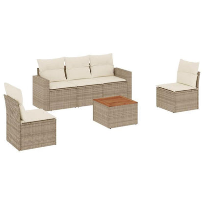 6-delige loungeset – tuinmeubels – loungesofa – zithoek – buitenmeubilair – beige poly rattan – weerbestendig – afneembare kussens