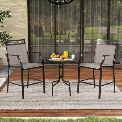 Tuinstoelen – Terrasstoelen – Buitenstoelen – Balkonstoelen – Hooge Stoelen – Sneldrogende Stof – Stevig Metalen Frame – Max. 180 kg Belastbaar – Set van 2 – Koffiekleur
