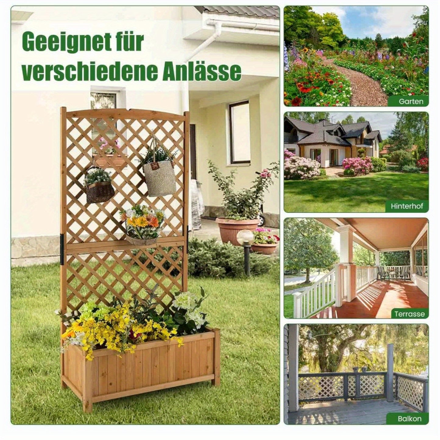 Verhoogde Plantenbak – Bloembak – Kruidenbak – Tuinbak – Plantenbak Met Klimrek – Oranje – Natuurlijk Vurenhout – Met Drainagegaten – 180,5 cm Hoog