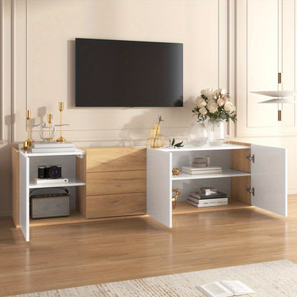 TV-meubel – TV-kast – Media Meubel – Televisie Meubel – Wandmeubel – Wit en Hout – Verstelbare Planken – MDF Duurzaam Design