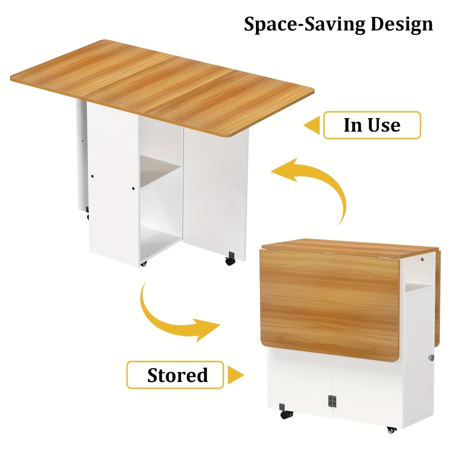 Inklapbare Eettafel – Opklapbare Tafel – Uitklapbare Tafel – Ruimtebesparende Tafel – Multifunctionele Werktafel – Met Lade en Opbergruimte – Grote Tafelplaat 109x71 cm – Wit MDF Krasbestendig