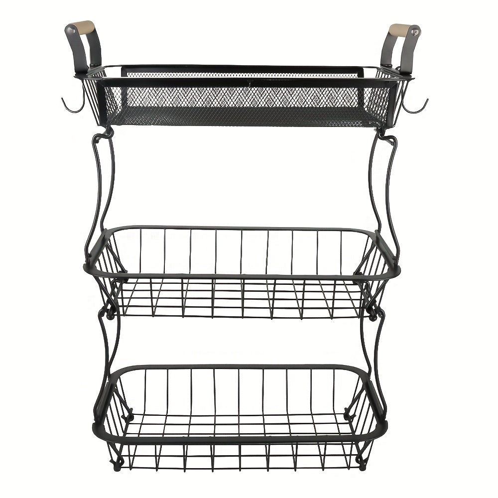 Opbergmand – Opbergbox – Organizer – Kastmand – Opbergsysteem – 3 Laags Carbon Staal – Houten Handvatten – Duurzaam & Ruimtebesparend – 37x22x55 cm