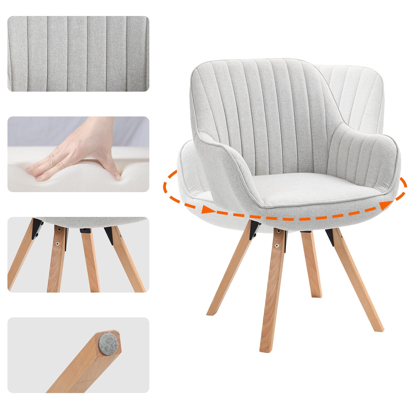 Draaifauteuil – Draaistoel – Lounge Fauteuil – Armstoel – Barkruk – 360° Draaibaar – Beige Katoenstof Met Houten Poten 60x58x83 cm