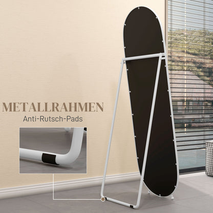 Volledige Lichaam Spiegel – Staande Spiegel – Ovale Spiegel – Vrijstaande Spiegel – Metaal Spiegel – 40x160 cm – Wit Metalen Frame – Ruim Spiegelvlak