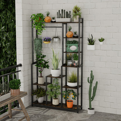 7-laags Plantenrek – Plantenstandaard – Bloemenrek – Plantentoren – Plantenladder – Zwart – Hout – Ruimtebesparend 180cm – Stevige Irreguliere Vorm