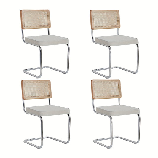 Eetkamerstoelen – Stoelen – Dining Chairs – Keukenstoelen – Zitmeubels – Wit Fluweel – Chroom Metalen Poten – Comfortabele Zitting – Handgeweven Rotan Rugleuning