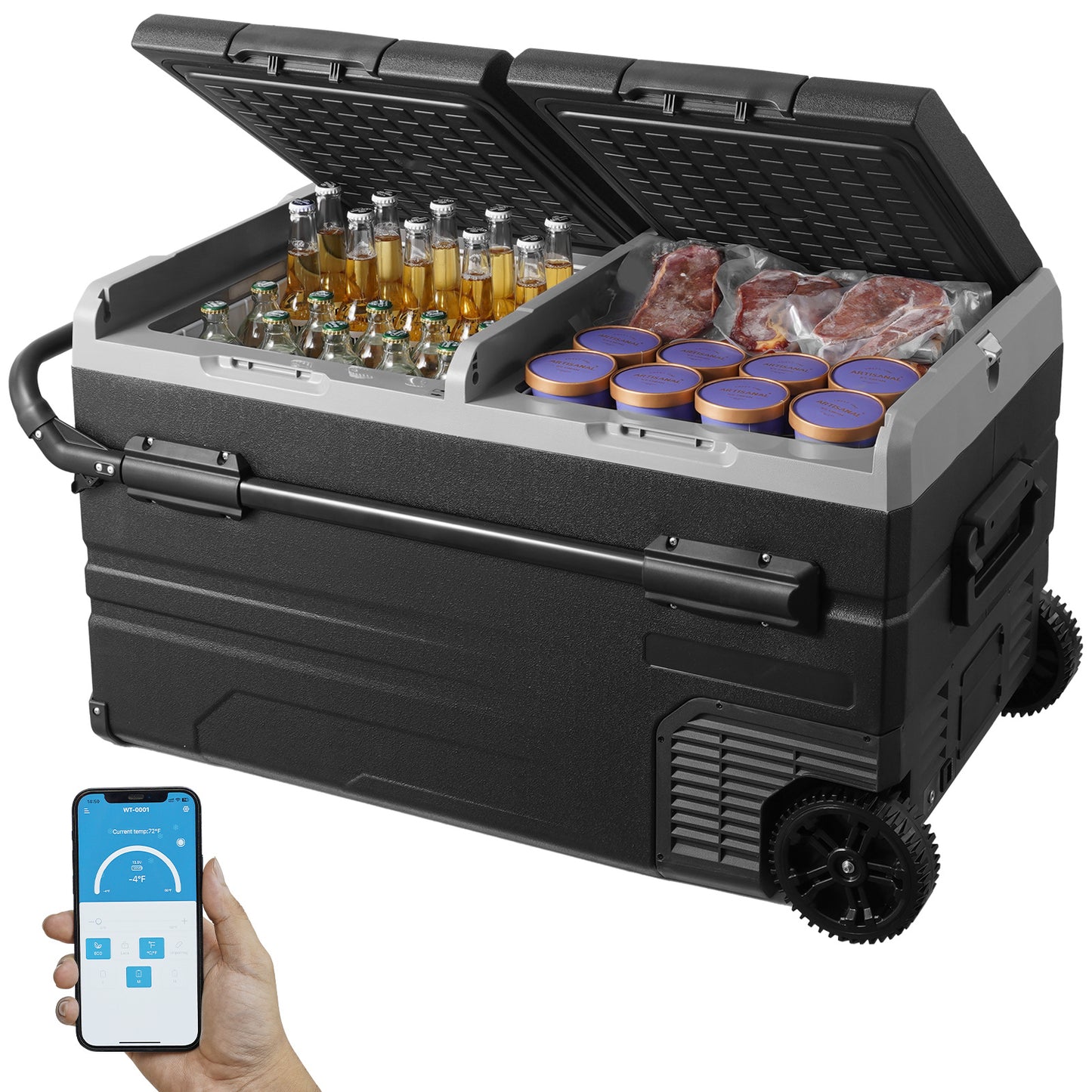 Auto Koelkast – Mobiele Koelbox – Draagbare Vriezer – Mini Koelkast – Camper Koelkast – 115 Liter Capaciteit – Compressor Koeling met Dubbele Koelzones