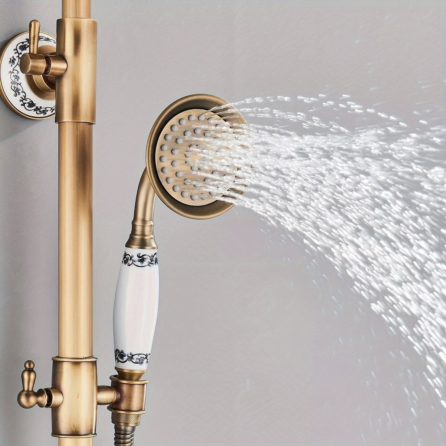 Buitendouche – Tuindouche – Regendouche – Douchekraan – Baduitloop – Antiek Messing – Regendouchekop 20,32 cm – Duurzaam Metalen Materiaal