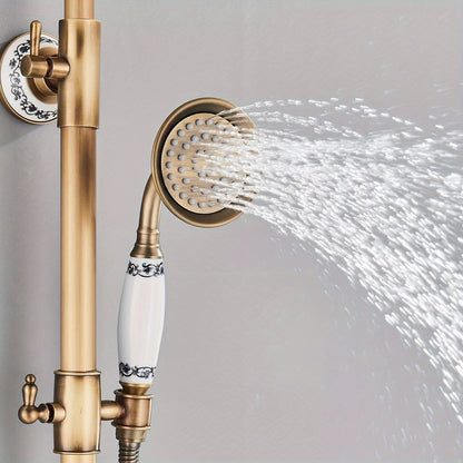 Buitendouche – Tuindouche – Regendouche – Douchekraan – Baduitloop – Antiek Messing – Regendouchekop 20,32 cm – Duurzaam Metalen Materiaal