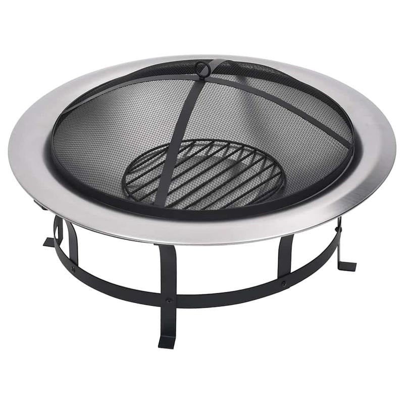 Tuinhaard – Vuurkorf – Vuurschaal - Buitenhaard – Grill – Roestvrij Staal – Inclusief Vonkenscherm – Verplaatsbaar 76 Cm