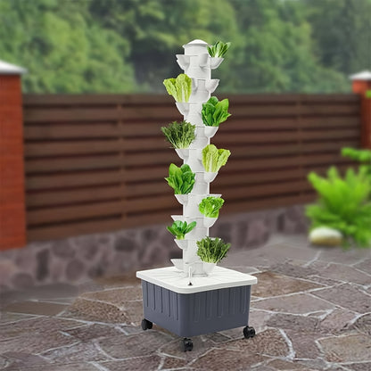 Vertical Hydroponic Grow Tower Aeroponic Tower for Herbs, Fruits And Vegetables 15 Layer 45 Plants Sites with Movable Water Tank Pump Timer Adapter, Hydroponics Growing Tower System Kit, Indoor